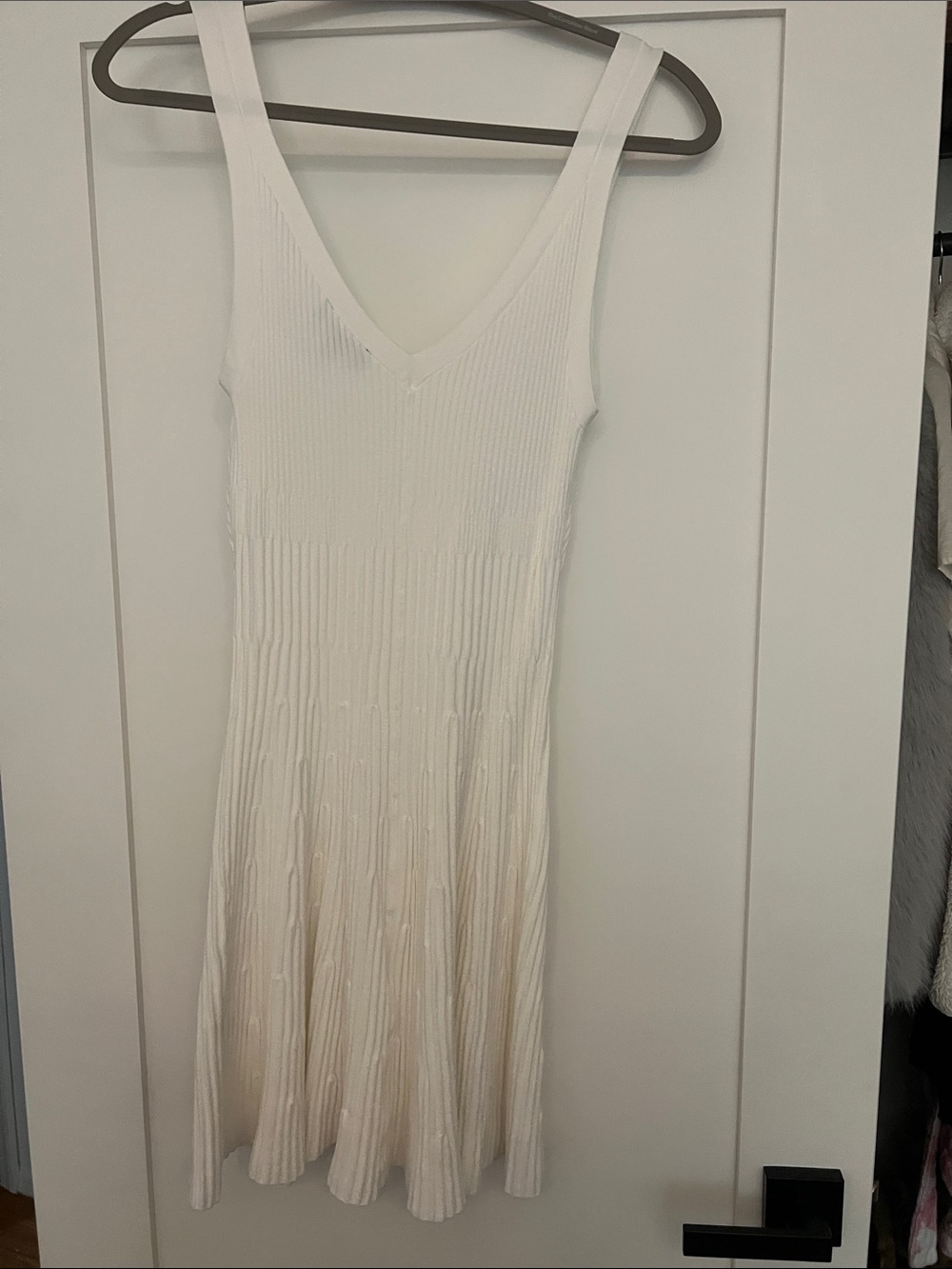 Express Cream Ribbed V-Neck Mini Dress - Picture 4 of 4